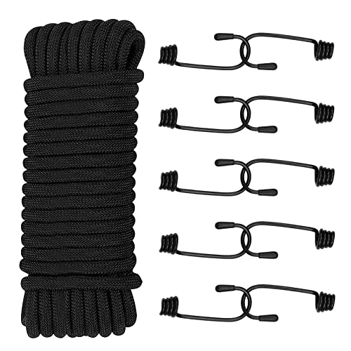 20 m de Cuerda elástica Segura, Cuerdas Elásticas con Ganchos,，Correas elásticas para Motocicleta,Cuerdas Elásticas y Fijaciones,Coche,Bicicleta（Negro）