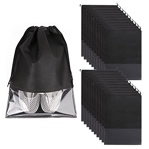 20 Pcs Bolsas de Zapatos de Viaje Bolso Multifunción a Prueba de Polvo Bolsa Impermeable Telas no Tejidas Zapatos para Hombres y Mujeres con Ventana Transparente y Cordón