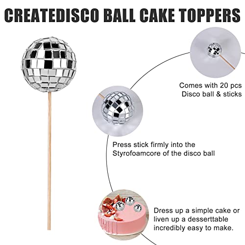 20 Piezas Decoración para Tartas de Discoteca - Bolas de Espejo de Discoteca, Decoraciones de Pastel de Bola de Discoteca de Los Años 70 Adornos, Bolas de Discoteca de Espejo para Cupcakes