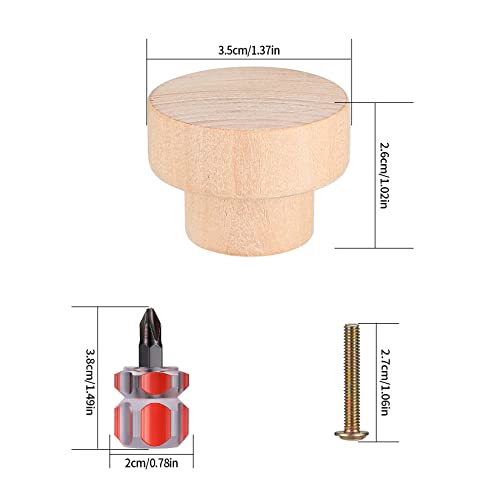 20 Piezas Pomos y Tiradores de Madera Redondos, Tiradores y Pomos Perillas de Madera de Puerta para Cajones Armarios Cocina Dormitorio Aparador - 35mm