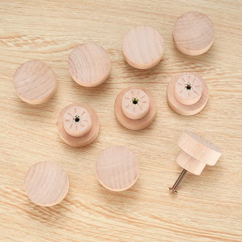 20 Piezas Pomos y Tiradores de Madera Redondos, Tiradores y Pomos Perillas de Madera de Puerta para Cajones Armarios Cocina Dormitorio Aparador - 35mm