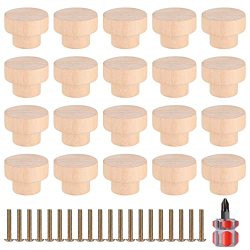 20 Piezas Pomos y Tiradores de Madera Redondos, Tiradores y Pomos Perillas de Madera de Puerta para Cajones Armarios Cocina Dormitorio Aparador - 35mm