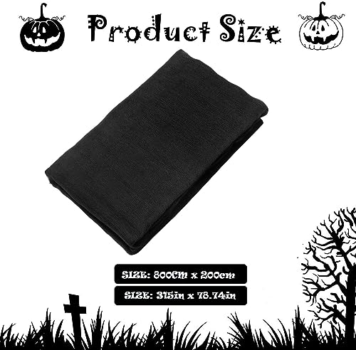 200x800cm Halloween Gasa Negra, Decoracion Halloween, Gasa De Espeluznante, Tela Espeluznante, Halloween Gasa Negra de Fiesta Casas Embrujadas Fiestas Puertas Exterior, Ventanas, Aleros y Decoraciones