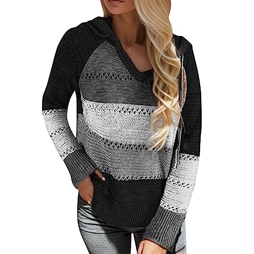 2023 Sudaderas Mujer con Capucha Jersey Sweatshirt Talla Grande Suéter Cardigan Manga Larga Otoño Invierno Hoodie Tejido de Punto Tops Pullover Patchwork Suelto Tops Chica Ropa Noracora