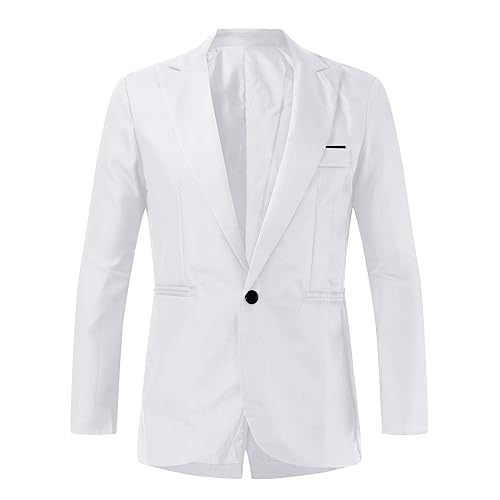 2023 Traje de 2 Piezas Hombre Suit Chaqueta Chaleco pantalón Traje de Fiesta de Navidad Boda Negocios Abrigo Moderna Chaqueta de un Solo Pecho Esmoquin Manga Larga (White, L)