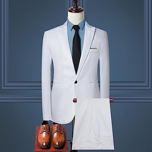 2023 Traje de 2 Piezas Hombre Suit Chaqueta Chaleco pantalón Traje de Fiesta de Navidad Boda Negocios Abrigo Moderna Chaqueta de un Solo Pecho Esmoquin Manga Larga (White, L)