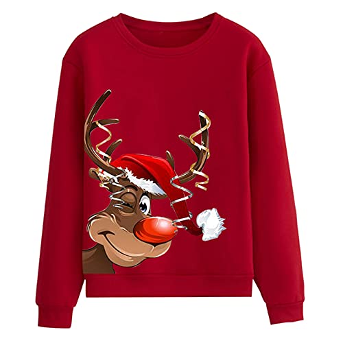 2024 Navidad Nueva sudadera de mujer de manga larga impresa top casual suéter de Navidad Snap T Pullover, rosso, XL