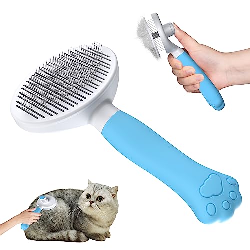 2024 New Cepillo para Gatos y Perros Zivacate [Agarre Ergonómico y Limpieza con un Solo Clic y Patented Design] Cepillo Quitapelos Mascotas para Perros/Gatos/Conejos de Pelo Corto y Largo(Blu)