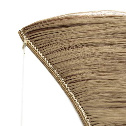 20"(50cm) Extensiones de Cabello Natural con Hilo Invisible Sin Clip Pelo Sintético Una Pieza Rizada Onduada Postizos Pelucas (90g,Marrón Claro mezcla Rubio Ceniza)