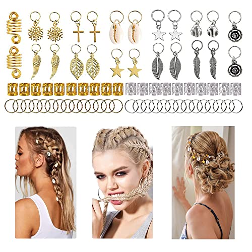 220 Piezas Anillos de Trenza de Pelo, Adornos para el Pelo, Accesorios Pelo Mujer, Joyas de Pelo Trenzado, Puños Metálicos para el Cabello, para Decorar el Cabello de Hombres y Mujeres