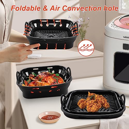 22cm Molde Silicona Freidora de Aire con 2 Moldes Silicona,2 Guantes,Pinzas cocina,Pincel Cocina,Cepillo plato. Accesorios Freidora de Aire son compatibles con COSORI 5,5L Cecotec 6L(Negro)