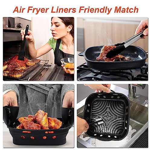 22cm Molde Silicona Freidora de Aire con 2 Moldes Silicona,2 Guantes,Pinzas cocina,Pincel Cocina,Cepillo plato. Accesorios Freidora de Aire son compatibles con COSORI 5,5L Cecotec 6L(Negro)