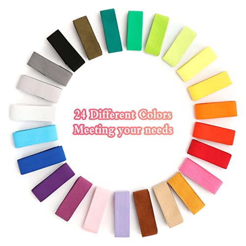 24 Piezas Cinta Elastica Costura 25mm Cinta Elástica de Costura, Cinta Elástica Colorida Cinta Elástica para Coser Manualidades Vestido Falda, 24 Colores