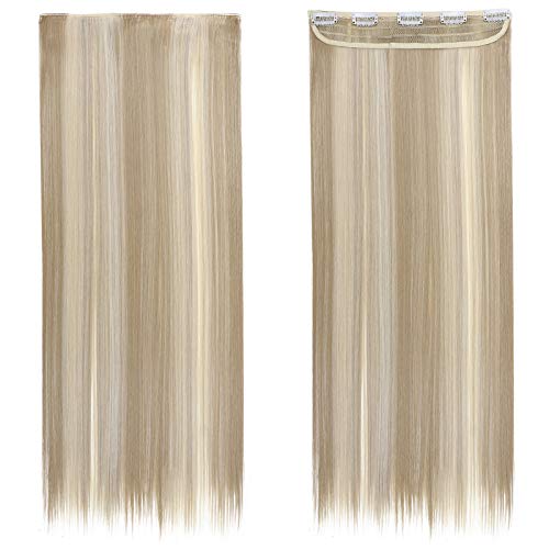 26"(66cm) SEGO Extensiones de Cabello Clip Pelo Sintético Se Ve Natural [Rubio Ceniza con Blanqueador Rubio] Una Pieza Lisa Postizos Pelucas para Mujer (120g)