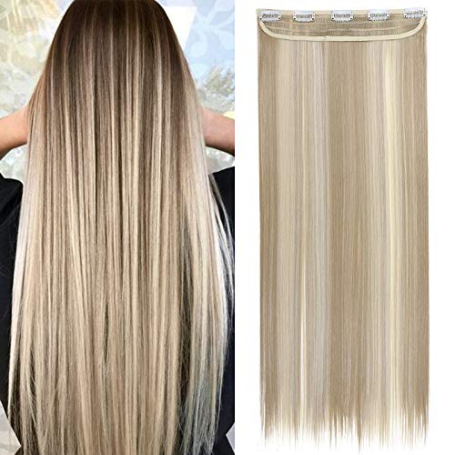 26"(66cm) SEGO Extensiones de Cabello Clip Pelo Sintético Se Ve Natural [Rubio Ceniza con Blanqueador Rubio] Una Pieza Lisa Postizos Pelucas para Mujer (120g)