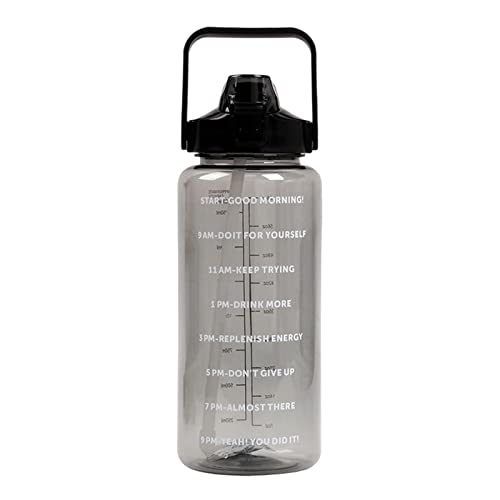 2L Agua Deportiva, 2 litros Botella Agua Motivacional Gimnasio con Pajita y Marcador Tiempo, GranJarra Agua Deportiva, para fitness, gimnasio, yoga, senderismo