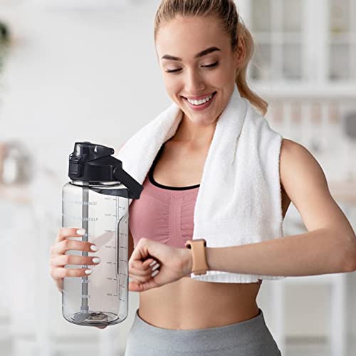 2L Agua Deportiva, 2 litros Botella Agua Motivacional Gimnasio con Pajita y Marcador Tiempo, GranJarra Agua Deportiva, para fitness, gimnasio, yoga, senderismo