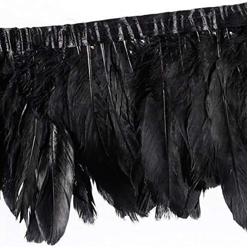 2M Cinta de plumas de ganso,Ajuste de la franja de plumas de ganso negro,Para bolsos de mujer, collares, tocados, ropa, zapatos, sombreros, Negro