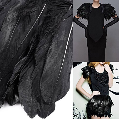 2M Cinta de plumas de ganso,Ajuste de la franja de plumas de ganso negro,Para bolsos de mujer, collares, tocados, ropa, zapatos, sombreros, Negro