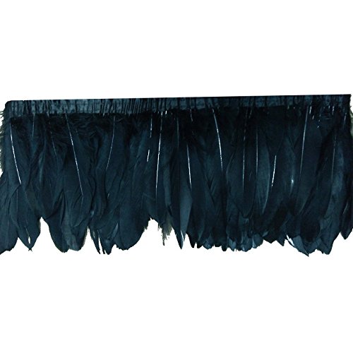 2M Cinta de plumas de ganso,Ajuste de la franja de plumas de ganso negro,Para bolsos de mujer, collares, tocados, ropa, zapatos, sombreros, Negro