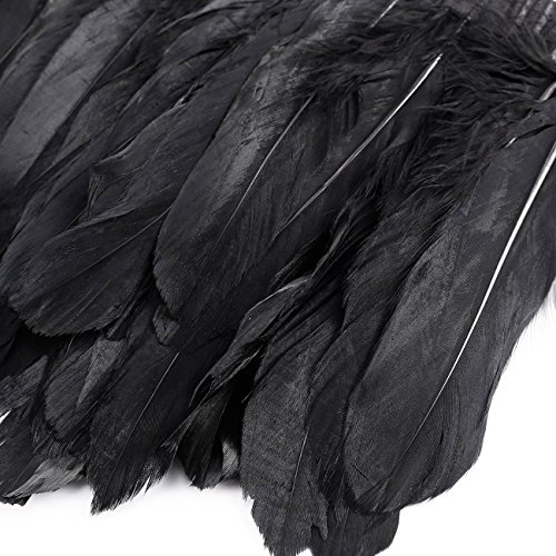 2M Cinta de plumas de ganso,Ajuste de la franja de plumas de ganso negro,Para bolsos de mujer, collares, tocados, ropa, zapatos, sombreros, Negro