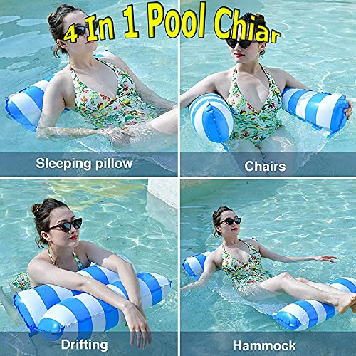 2PCS Hamaca de Agua 4 en 1 Piscina Tumbona Hamaca Inflable de Agua Flotante colchoneta Piscina con Soporte Hinchable para Bebidas+Bomba de Aire