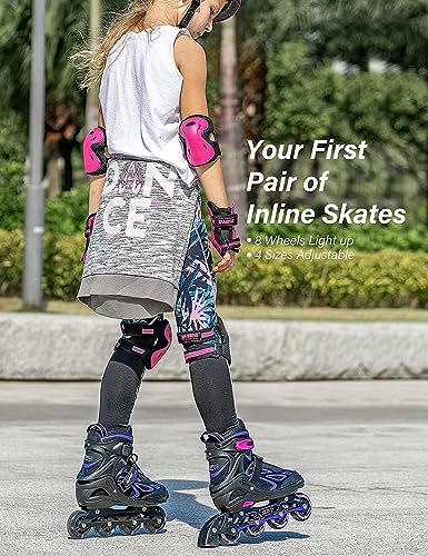 2PM SPORTS Vinal Ajustable Iluminación Patines en línea para Hijo y Adolescentes con luz Completa hasta LED Ruedas, Diversión Flashing Roller Blades para niños y niñas (L 37.5-41)