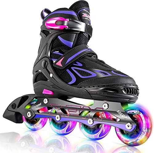 2PM SPORTS Vinal Ajustable Iluminación Patines en línea para Hijo y Adolescentes con luz Completa hasta LED Ruedas, Diversión Flashing Roller Blades para niños y niñas (L 37.5-41)