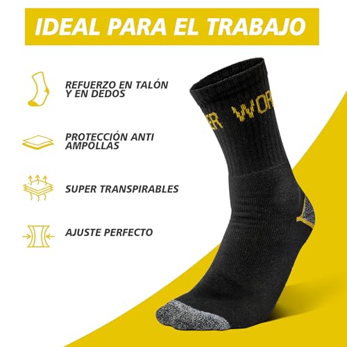 3 | 5 Pares Calcetines Trabajo Hombre, Reforzado, Antideslizante para Largas Jornadas de Trabajo | Medias Hombre Trabajo, Algodon Transpirables, Ideal Ropa de Trabajo para Hombre. Unisex 43-46 Pack-3.