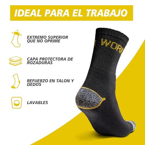 3 | 5 Pares Calcetines Trabajo Hombre, Reforzado, Antideslizante para Largas Jornadas de Trabajo | Medias Hombre Trabajo, Algodon Transpirables, Ideal Ropa de Trabajo para Hombre. Unisex 43-46 Pack-3.