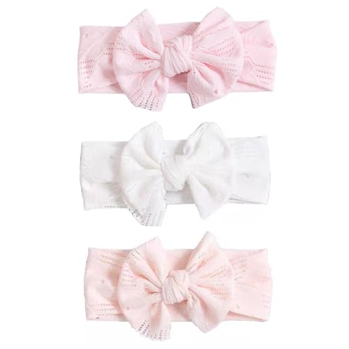 3 diademas para bebés y niñas, cinta para el pelo de bebé, cinta para el pelo para recién nacidos, niños pequeños, regalo para niñas, accesorios de fotografía (rosa, rosa claro, blanco)