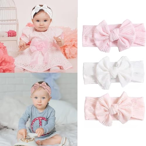 3 diademas para bebés y niñas, cinta para el pelo de bebé, cinta para el pelo para recién nacidos, niños pequeños, regalo para niñas, accesorios de fotografía (rosa, rosa claro, blanco)