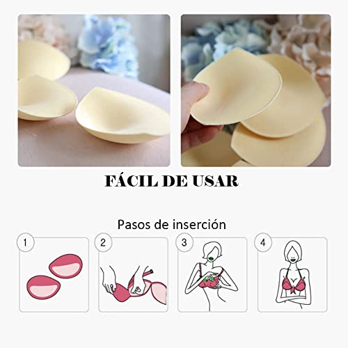 3 Pack Almohadillas Sujetador Push-up, Rellenos Inserciones de Lencería Repuesto Extraíble Triangulo para Bikinis/Top deportivo/Bañador/Sujetadores de Lactancia Beige apto (3 Copa Media Grueso)