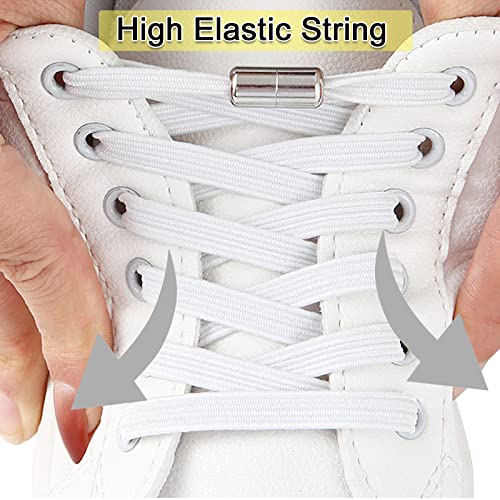 3 Pares Cordones Elásticos sin Nudo con Hebilla Metal,Cordones Elasticos Niños Adultos Zapatillas Deporte, Planos Cordones Zapatos Negros Blancos 100cm para Calzado Casual, Calzado Deportivo