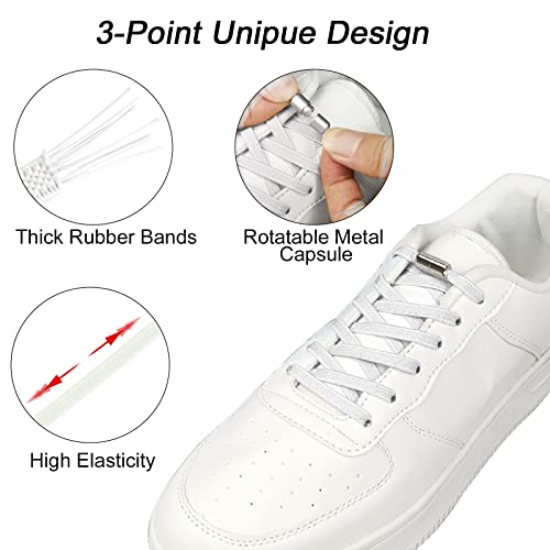 3 Pares Cordones Elásticos sin Nudo con Hebilla Metal,Cordones Elasticos Niños Adultos Zapatillas Deporte, Planos Cordones Zapatos Negros Blancos 100cm para Calzado Casual, Calzado Deportivo