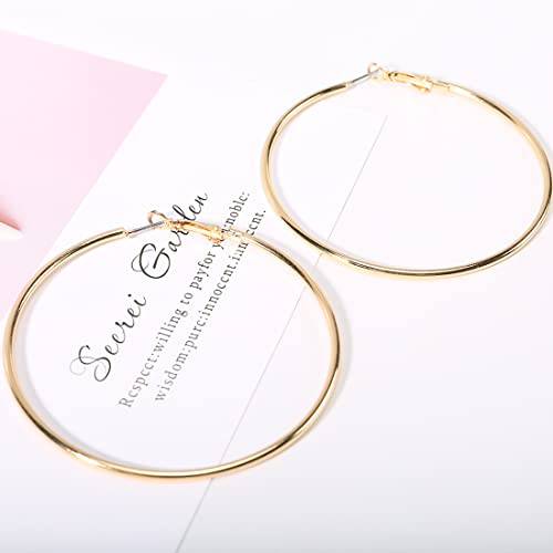 3 pares de aros grandes, aros de acero inoxidable, plata chapada en oro rosa, orejas sensibles para mujeres y niñas (juego de 3 colores) （8cm）