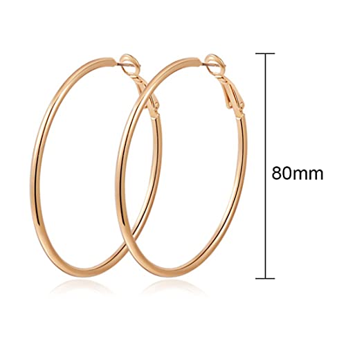 3 pares de aros grandes, aros de acero inoxidable, plata chapada en oro rosa, orejas sensibles para mujeres y niñas (juego de 3 colores) （8cm）