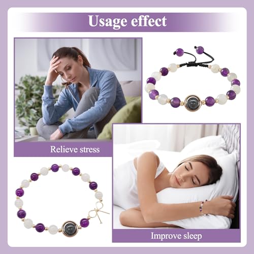 3 Pcs Pulsera de Amatista de Piedra Luna Natural Amethyst Crystal Bracelets for Women Pulseras de Cristal de Amatista Natural Para Mujeres Pulsera de Amatista Para Adelgazar Adelgazamiento Saludable