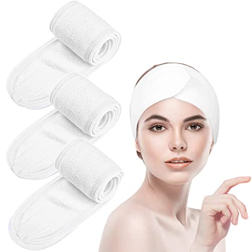 3 Piezas Diadema de Maquillaje,Pelo banda para maquillaje,Diadema Toalla Ajustable Pelo Banda,Diadema para lavado de cara,spa, belleza(Blanco)