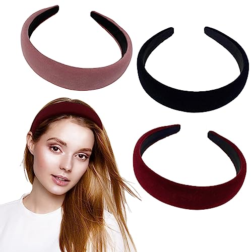 3 Piezas Diademas Anchas de Terciopelo, Duro Diademas de Terciopelo, Diadema Antideslizante para el Cabello, Duro Cinta Cabello, Diademas de Pelo, Anchas Diademas de Pelo, para Mujeres y Niñas