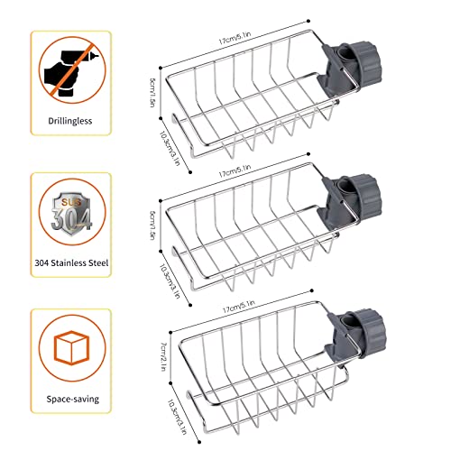 3 Piezas jabonera para Barra de Ducha de Acero Inoxidable, sin Taladro, Rangement Douche, de 18-27 mm