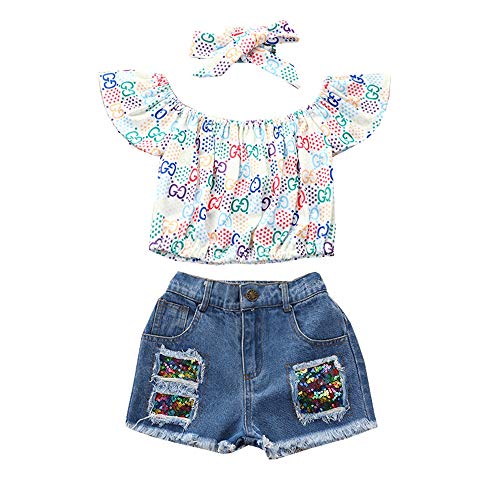 3 Piezas Ropa Niña 2-6 años Conjuntos Verano Tie-Dye - Pantalones Vaqueros + Pull-Over Camisa + Venda de Pelo, Trajes Conjunto Ropa Niña 1 año Moderna (C, 5-6 años)