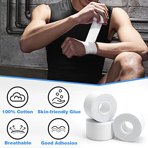 3 Rollos Cinta Adhesiva Deportiva 3.8cm x 10m Cinta Adhesiva Deportiva Blanca Tape Vendaje Deportivo para Proteger los Dedos de los Pies, Tobillos y Dedos en Boxeo, Voleibol, Fútbol y Escalada en Roca