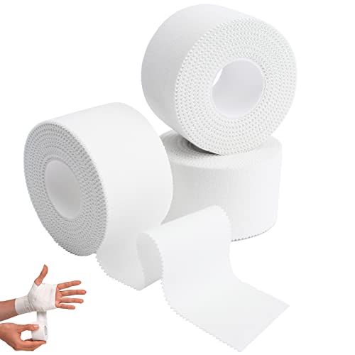 3 Rollos Cinta Adhesiva Deportiva 3.8cm x 10m Cinta Adhesiva Deportiva Blanca Tape Vendaje Deportivo para Proteger los Dedos de los Pies, Tobillos y Dedos en Boxeo, Voleibol, Fútbol y Escalada en Roca