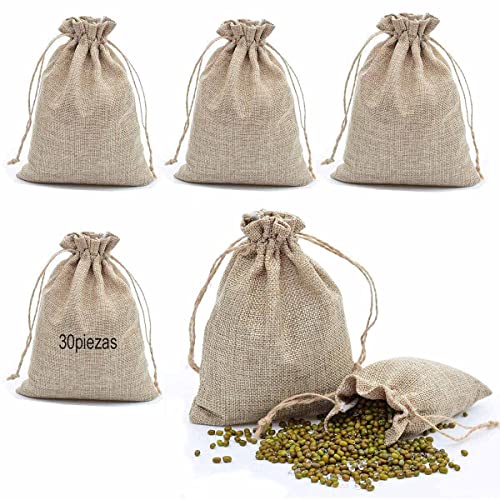 30 Pcs Bolsas de Yute Pequeñas, Arpillera Bolsas Cordón, Bolsitas de Tela de Saco, Bolsas Lino Regalo Para Regalos, Bodas, Comuniones, Saco Navidad Yute, Artesanía Bolsas Para Joyas (10 * 15cm)