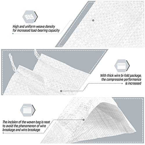 30 Sacos para Arena 45 x 75 cm Saco para Escombro Grava Tejida Saco de Transporte de Alta Resistencia y 30 Bridas para Basura Jardín Almacenamiento Protección contra Inundaciones (Blanco)