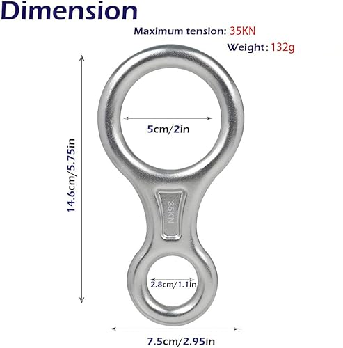 35KN Anillo de Rappel Descenso, Descensor de Escalada Figura 8 de Aleación de Aluminio para Montañismo en Roca al Aire Libre Rescate Trabajo Aéreo