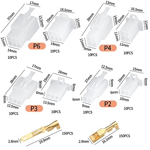 380 Piezas Kit de Conector Automotriz, 2.8mm 2/3/4/6 Pin Kit de Conectores de Cable Eléctricos, Bloque de Terminales Automotriz para Motocicleta, Coche, Camión, Scooter