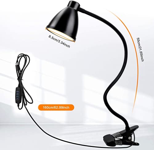 38LED Lámpara de Escritorio con Pinza, Luz de Lectura 3 Modos/10 Brillos, LED Lámpara de Pinza con 360 °Cuello Flexible, Lámpara de Mesa Protección Ocular/Carga USB para Oficina,Dormitorio,Cama-Negro