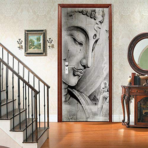 3D PVC Adhesivo Fotográfico Estatua de buda vintage Vinilos Puerta Pegatina Pared Murales para Cocina Sala de Baño Decorativos 77 x 200cm(An x Al)